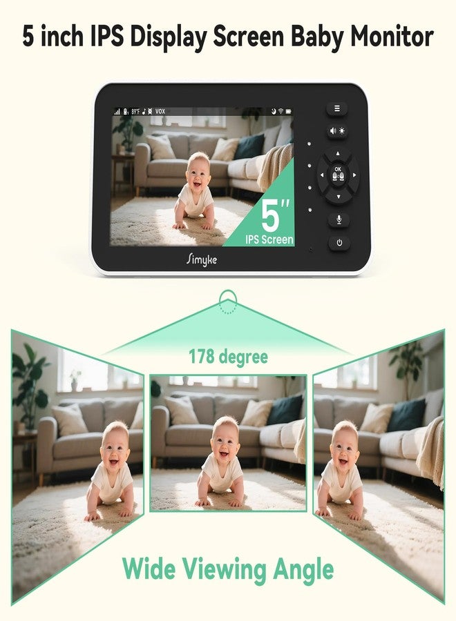 Simyke Video Baby Monitor - 5''IPS Screen & 1080P Camera App Control, Motion Alerts, HD Night Vision, 2-Way Talk, Multi-User, Triple Security, 1200ft Range - Image 5