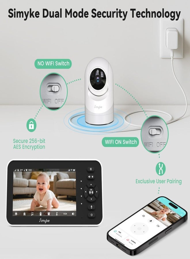 Simyke Video Baby Monitor - 5''IPS Screen & 1080P Camera App Control, Motion Alerts, HD Night Vision, 2-Way Talk, Multi-User, Triple Security, 1200ft Range - Image 2