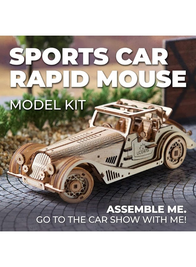UGEARS Sports Car Rapid Mouse - 3D Car Model Puzzle with Powerful Dual Engine System - 3D Wooden Puzzles for Adults - Challenging Roadster Model Car Kits to Build - DIY 3D Puzzle Model Kits - Image 2