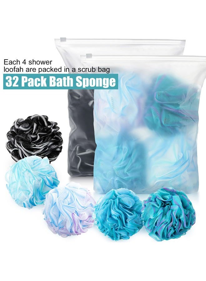 Shellwei 32 Pcs Bath Sponge Shower Loofahs Bulk 60 g Charcoal Body Shower Large Mesh Puff Soft Scrubber for Men and Women Exfoliating Pouf Balls with Bathing Accessories - Image 5