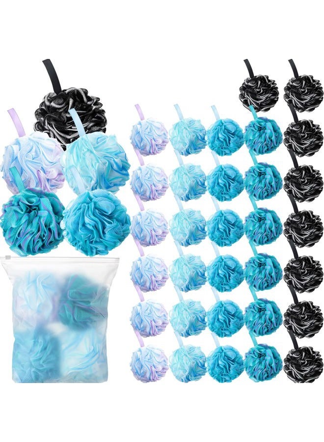 Shellwei 32 Pcs Bath Sponge Shower Loofahs Bulk 60 g Charcoal Body Shower Large Mesh Puff Soft Scrubber for Men and Women Exfoliating Pouf Balls with Bathing Accessories - Image 1