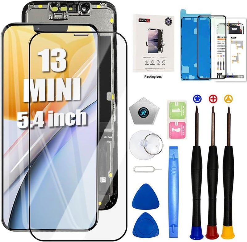 EFAITHFIX Store for iPhone 13 Mini Screen Replacement 5.4 Inch LCD 3D Touch Display Full HD Digitizer Frame Assembly (A2481,A2626,A2628,A2629,A2630) with Repair Tools Screen Protector Waterproof Adhesive - Image 1