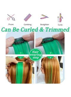 ECOCHARMS ECOCHARMS Green Hair Extensions 20 Inch colored Wig Heat-Resistant Straight Highlight Hairpieces Cospaly Fashion Party Gift for Girls 9 PCS  - Image 5