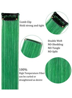 ECOCHARMS ECOCHARMS Green Hair Extensions 20 Inch colored Wig Heat-Resistant Straight Highlight Hairpieces Cospaly Fashion Party Gift for Girls 9 PCS  - Image 4