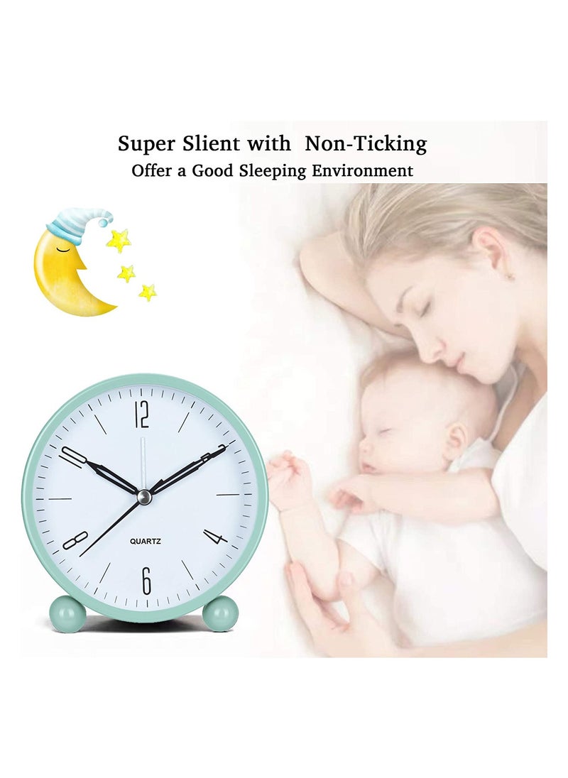 Analog Alarm Clock 4 inch Super Silent Non Ticking Small Clock with Night Light Battery Operated Simply Design for Bedroom Bedside Desk