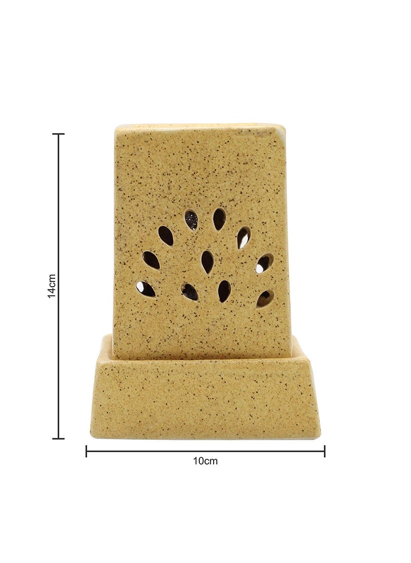 JSTBUY LABEL JSTBUY LABEL Ceramic Electric Aroma Diffuser Electric Diffuser Aromatherapy Diffuser Electric Lamp in Square Shape with Bulb for Home Offices Hotel and Spa Brown  - Image 3