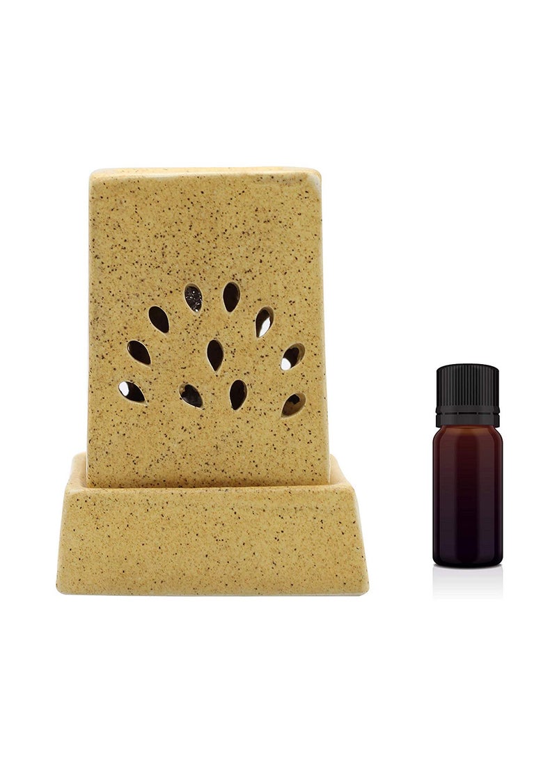 JSTBUY LABEL JSTBUY LABEL Ceramic Electric Aroma Diffuser Electric Diffuser Aromatherapy Diffuser Electric Lamp in Square Shape with Bulb for Home Offices Hotel and Spa Brown  - Image 1