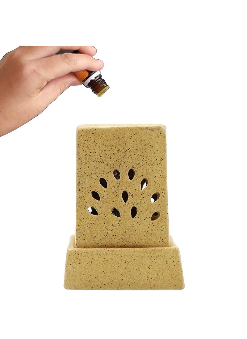 JSTBUY LABEL JSTBUY LABEL Ceramic Electric Aroma Diffuser Electric Diffuser Aromatherapy Diffuser Electric Lamp in Square Shape with Bulb for Home Offices Hotel and Spa Brown  - Image 2