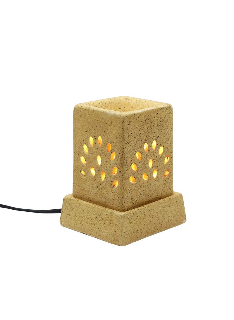JSTBUY LABEL JSTBUY LABEL Ceramic Electric Aroma Diffuser Electric Diffuser Aromatherapy Diffuser Electric Lamp in Square Shape with Bulb for Home Offices Hotel and Spa Brown  - Image 4
