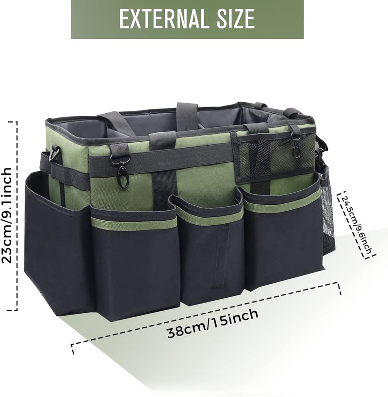 SCAVATA Wearable Cleaning Caddy, Cleaning Caddy Supplies Organizer with Handle & Shoulder Straps for Housekeepers, Under Sink & Car Cleaning Tool Organizers Bag with 4 Foldable Divider (Green) - Image 5