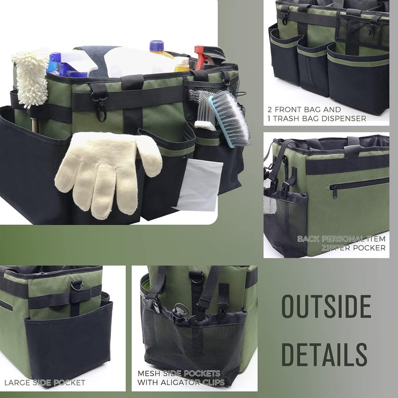 SCAVATA Wearable Cleaning Caddy, Cleaning Caddy Supplies Organizer with Handle & Shoulder Straps for Housekeepers, Under Sink & Car Cleaning Tool Organizers Bag with 4 Foldable Divider (Green) - Image 3