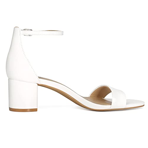 PIZZ ANNU Women's Low Block Chunky Heels Sandals Comfortable Open Toe Ankle Strap Party Dress Pump Shoes Strappy Buckle Heeled Sandal, White 8 - Image 3