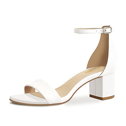 PIZZ ANNU Women's Low Block Chunky Heels Sandals Comfortable Open Toe Ankle Strap Party Dress Pump Shoes Strappy Buckle Heeled Sandal, White 8 - Image 1