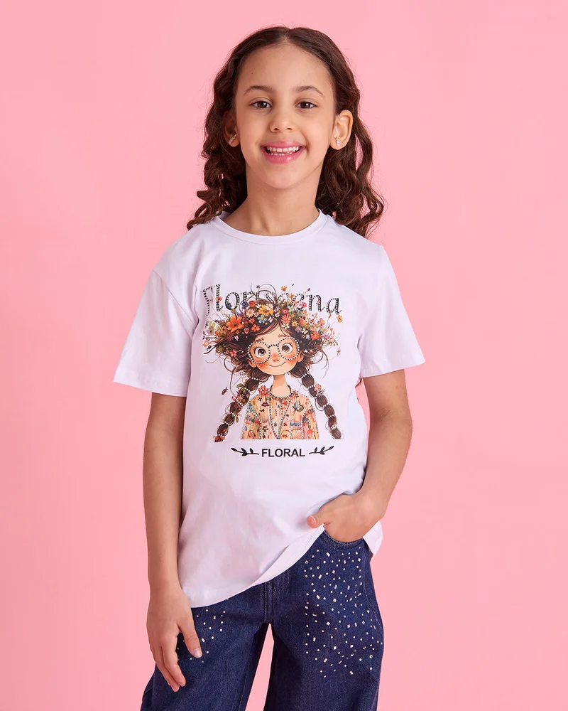 ردتاغ Girl White Print T-Shirt
