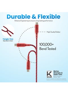 Remson USB-C to Type-C Remson Rapid-Link Nylon Braided Cable Fast Charge & Data Sync 1.2 Meters Red  - Image 2