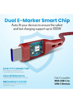 Remson USB-C to Type-C Remson Rapid-Link Nylon Braided Cable Fast Charge & Data Sync 1.2 Meters Red  - Image 4