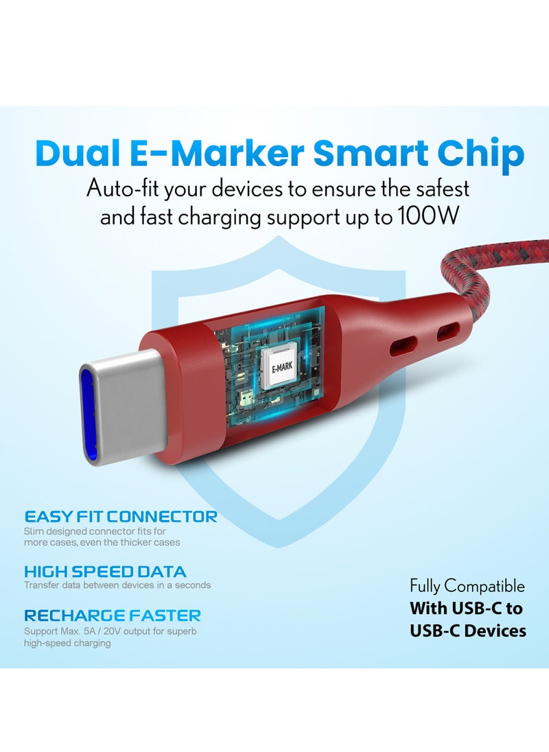 Remson - USB-C to Type-C Remson Rapid-Link Nylon Braided Cable Fast Charge & Data Sync 1.2 Meters Red - Image 1