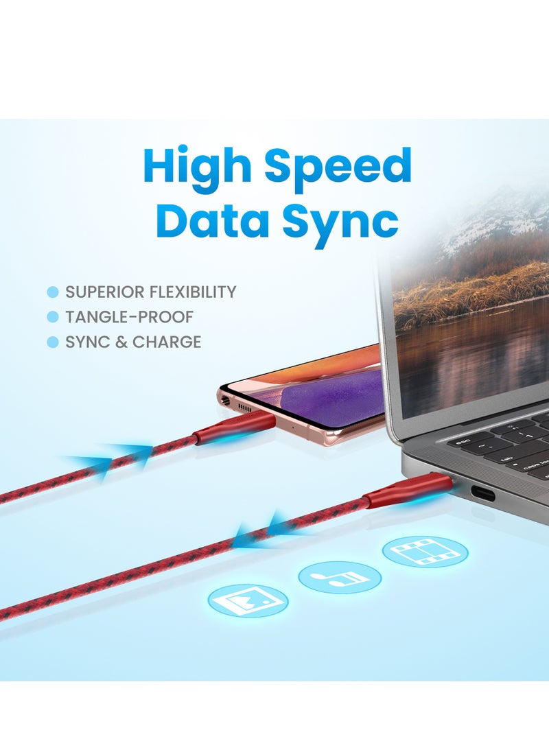 Remson - USB-C to Type-C Remson Rapid-Link Nylon Braided Cable Fast Charge & Data Sync 1.2 Meters Red - Image 1