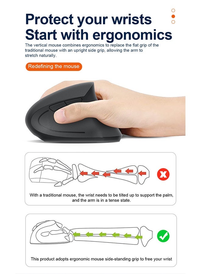 Vertical Wireless Mouse, 2.4G USB Wireless Mouse and Bluetooth Link, Ergonomic Mouse for MacBook, Computer, Laptop - Image 4