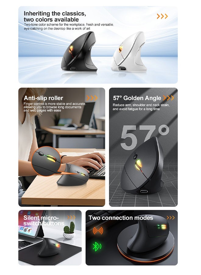 Vertical Wireless Mouse, 2.4G USB Wireless Mouse and Bluetooth Link, Ergonomic Mouse for MacBook, Computer, Laptop - Image 3