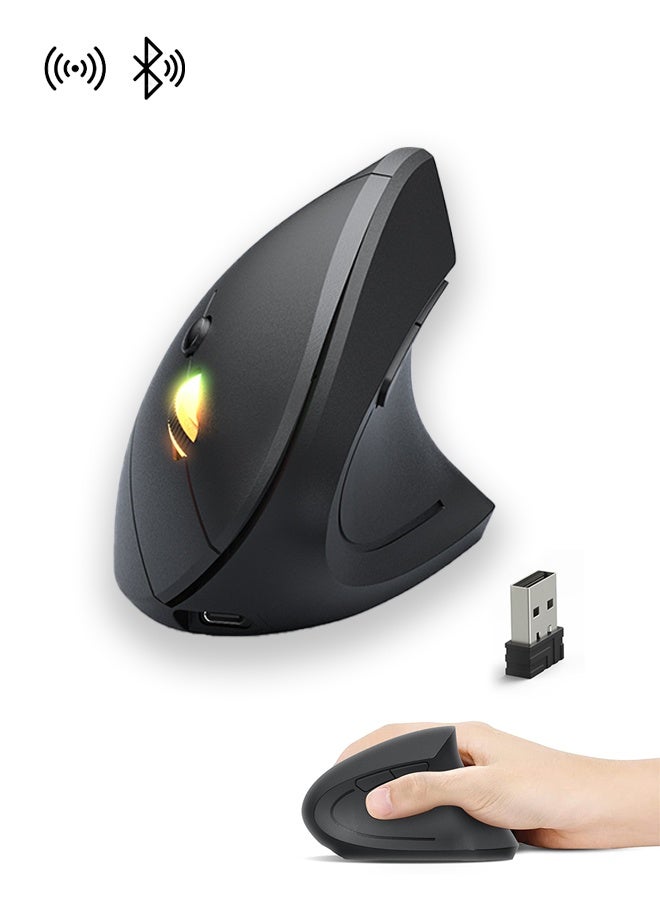 Vertical Wireless Mouse, 2.4G USB Wireless Mouse and Bluetooth Link, Ergonomic Mouse for MacBook, Computer, Laptop - Image 1