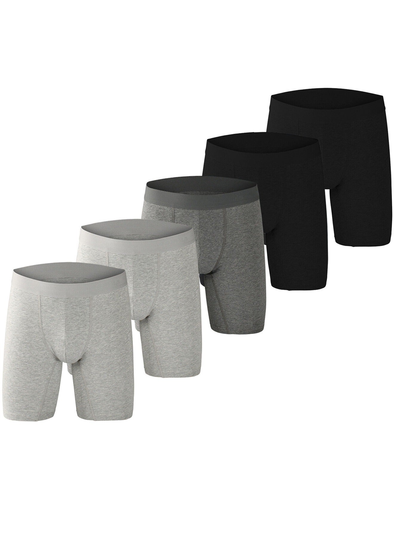 Men's 5-Pack Boxer Briefs - Mid-Rise, Anti-Chafing Stretch Cotton, Breathable Athletic Underwear in Assorted Colors (Black/Gray/Light Grey) - Available in XXL
