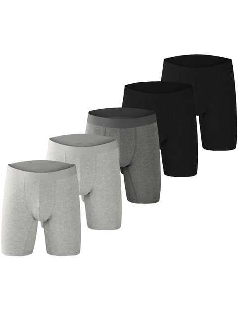 Men's 5-Pack Boxer Briefs - Mid-Rise, Anti-Chafing Stretch Cotton, Breathable Athletic Underwear in Assorted Colors (Black/Gray/Light Grey) - Available in XXL