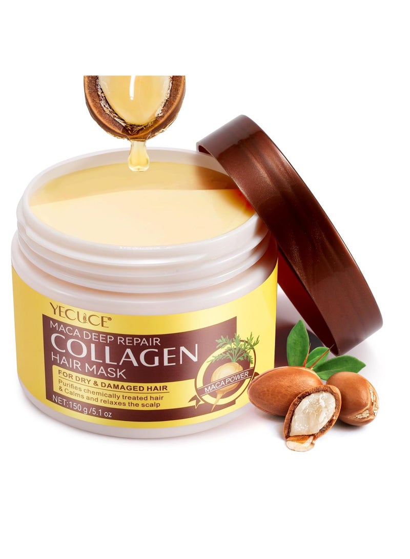 Yecuce Collagen Deep Conditioning Repair Hair Mask - Hair Nourishing Repair Deep Moisturizing Hydrating Collagen Hair Care for Dry/Damaged/Color-Treated Hair - Natural Nourishing Hair Conditioner - Image 1