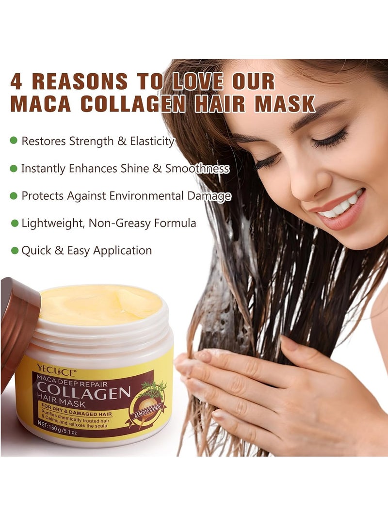 Yecuce Collagen Deep Conditioning Repair Hair Mask - Hair Nourishing Repair Deep Moisturizing Hydrating Collagen Hair Care for Dry/Damaged/Color-Treated Hair - Natural Nourishing Hair Conditioner - Image 2