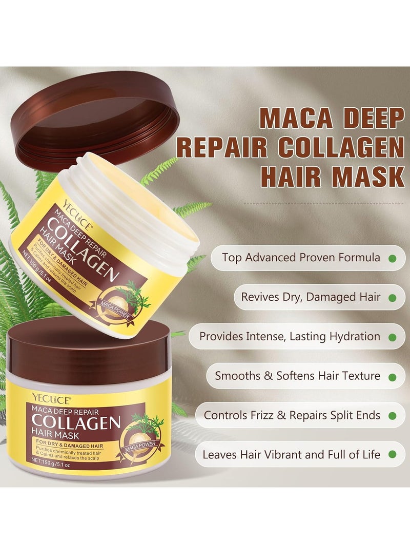 Yecuce Collagen Deep Conditioning Repair Hair Mask - Hair Nourishing Repair Deep Moisturizing Hydrating Collagen Hair Care for Dry/Damaged/Color-Treated Hair - Natural Nourishing Hair Conditioner - Image 3