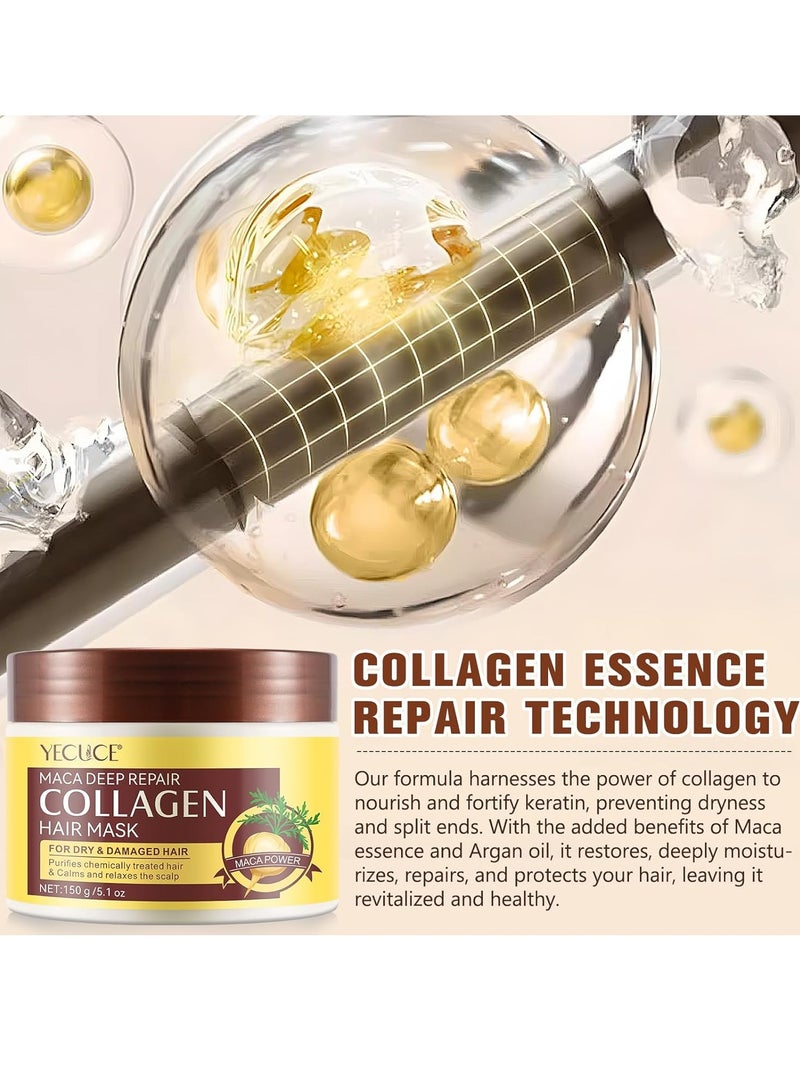 Yecuce Collagen Deep Conditioning Repair Hair Mask - Hair Nourishing Repair Deep Moisturizing Hydrating Collagen Hair Care for Dry/Damaged/Color-Treated Hair - Natural Nourishing Hair Conditioner - Image 4