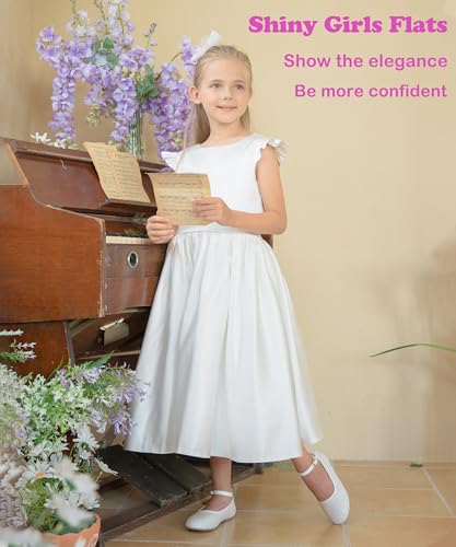 PHIRAMIN Toddler Flower Girl Glitter White Dress Shoes - Little Girl Ballet Flats Size 9 Wedding Party - Image 2