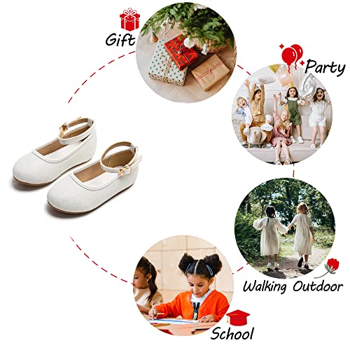 PHIRAMIN Toddler Flower Girl Glitter White Dress Shoes - Little Girl Ballet Flats Size 9 Wedding Party - Image 4