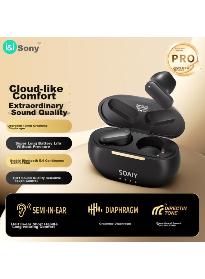 Soaiy Sl6 Pro Bluetooth Earphones, True Wireless, Open-ear, Ear-clip Style, For Sports, Running, Cycling, Calls, Noise Reduction, Compatible With Apple, Huawei, Xiaomi, Black - Image 1