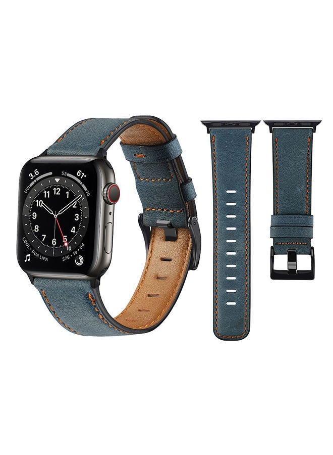 NIBEMINENT Retro Leather Replacement Band For Apple Watch Series 6/SE/5/4/3/2/1 Dark Green Blue