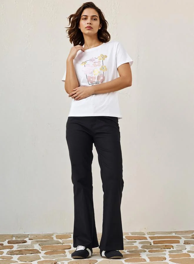 سبلاش فيڤ تيشيرت بطبعة زهور بقصة عادية