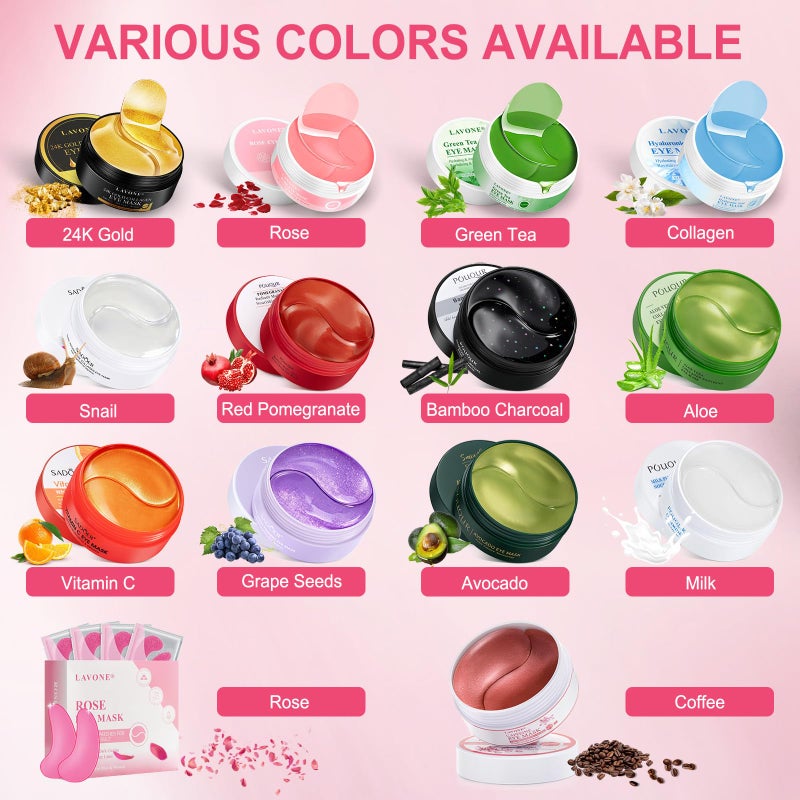 LAVONE Eye Mask - 15 Pairs Rose Under Eye Patches Skin Care Products - Eye Masks Skincare for Dark Circles and Puffiness, Reduce Wrinkles, Eye Bags and Fine Lines, for Women and Man, with Hair Clips - Image 2