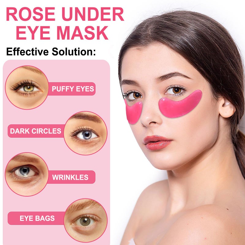 LAVONE Eye Mask - 15 Pairs Rose Under Eye Patches Skin Care Products - Eye Masks Skincare for Dark Circles and Puffiness, Reduce Wrinkles, Eye Bags and Fine Lines, for Women and Man, with Hair Clips - Image 3