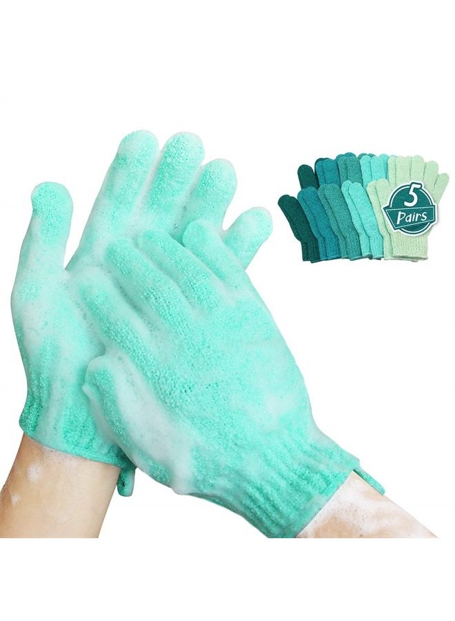 MIG4U Shower Exfoliating Scrub Gloves Medium to Heavy Bathing Gloves Body Wash Dead Skin Removal Deep Cleansing Sponge Loofah for Women and Men 5 Pairs 5 Colors - Image 1