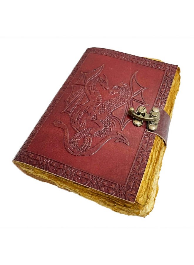 AzureGreen DOUBLE DRAGON Blank Page BOOK Handcrafted Leather Writing Unlined 5 x 7 JOURNAL (Vintage Brown) - Image 1