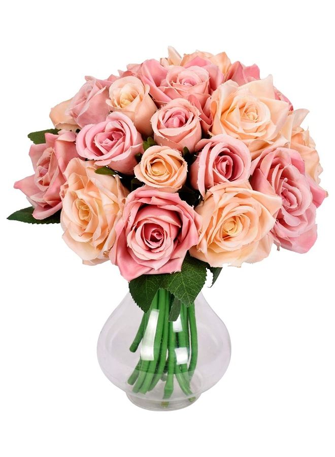 NIBEMINENT 18-Head Artificial Roses Flower Fake 2 Bouquets Multicolour - Image 1
