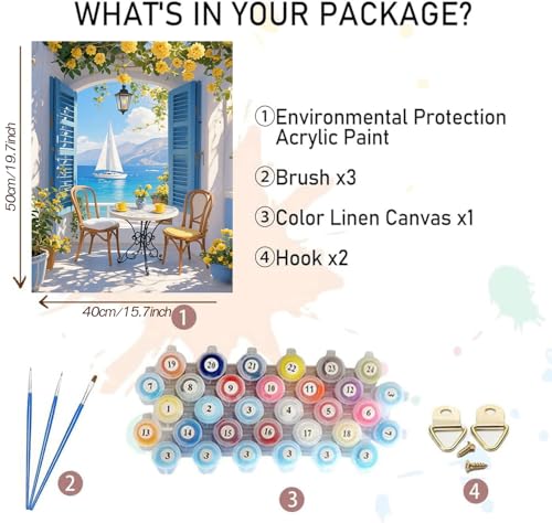 MBNTJHT Scenery Paint by Numbers Kit for Adults,Seaside Landscapes Acrylic Paint by Number Kits on Canvas for Adult Beginner,DIY Window View Oil Painting by Numbers Kit Crafts for Home Decor Gift 16X20 Inch. - Image 2