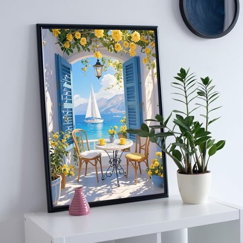 MBNTJHT Scenery Paint by Numbers Kit for Adults,Seaside Landscapes Acrylic Paint by Number Kits on Canvas for Adult Beginner,DIY Window View Oil Painting by Numbers Kit Crafts for Home Decor Gift 16X20 Inch. - Image 4