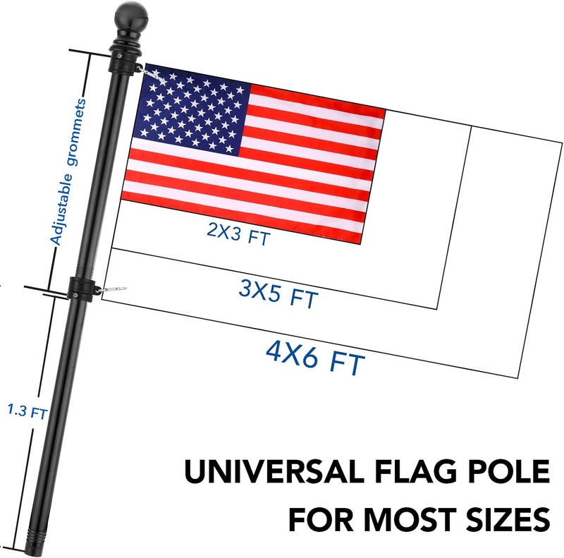 YESUN Flag Pole for House with 3x5 American Flag, 6 FT Wall Mount with Bracket for Home Porch,Outdoor Deco.Residential or Commerical Tangle Free Flag Pole Kit (Black) - Image 3