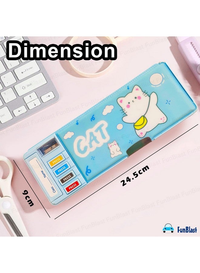 FunBlast Multifunctional Pencil Box For Kids, Kids Pencil Box For Boys & Girls, Magnetic Pencil Box For Boys, Pop Up Pencil Box, Pencil Case For Kids (Cat, Canvas, Multicolor) - Image 2