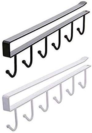 GION 6 Hooks Hanger Coffee Mug Cup Holder Rack Organizer Stand Bathroom Kitchen Storage Rack Cupboard Hanging Hook Shelf Dish Cabinet Hook Hanger Shelf 1Pcs White - Image 1