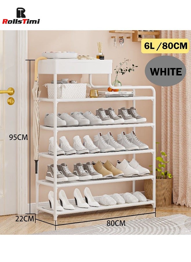 RollsTimi  6 Tier Freestanding with Storage Box Shoe Organizers for Entrance Hallway Front Door Living Room Shoe Cabinet,White  - Image 1