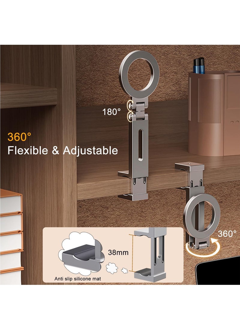 Magnetic Clip-On Phone Holder for iPhone & Android | 360° Adjustable Stand for Travel Desk Shopping Carts | Universal 1/4” Tripod Mount | Hands-Free & Creators Friendly (Grey)