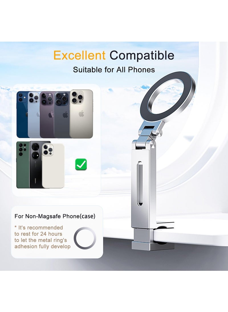 Magnetic Clip-On Phone Holder for iPhone & Android | 360° Adjustable Stand for Travel Desk Shopping Carts | Universal 1/4” Tripod Mount | Hands-Free & Creators Friendly (Grey)