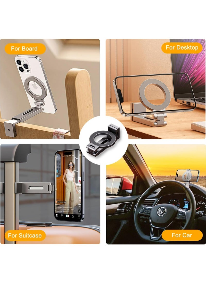 Magnetic Clip-On Phone Holder for iPhone & Android | 360° Adjustable Stand for Travel Desk Shopping Carts | Universal 1/4” Tripod Mount | Hands-Free & Creators Friendly (Grey)